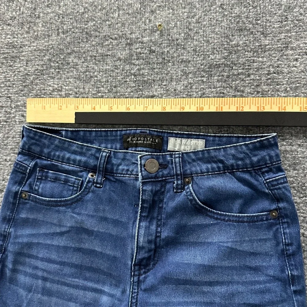 Aeropostale Shorts Womens Size 6 Dark Wash High Waisted Midi Denim Cuffed